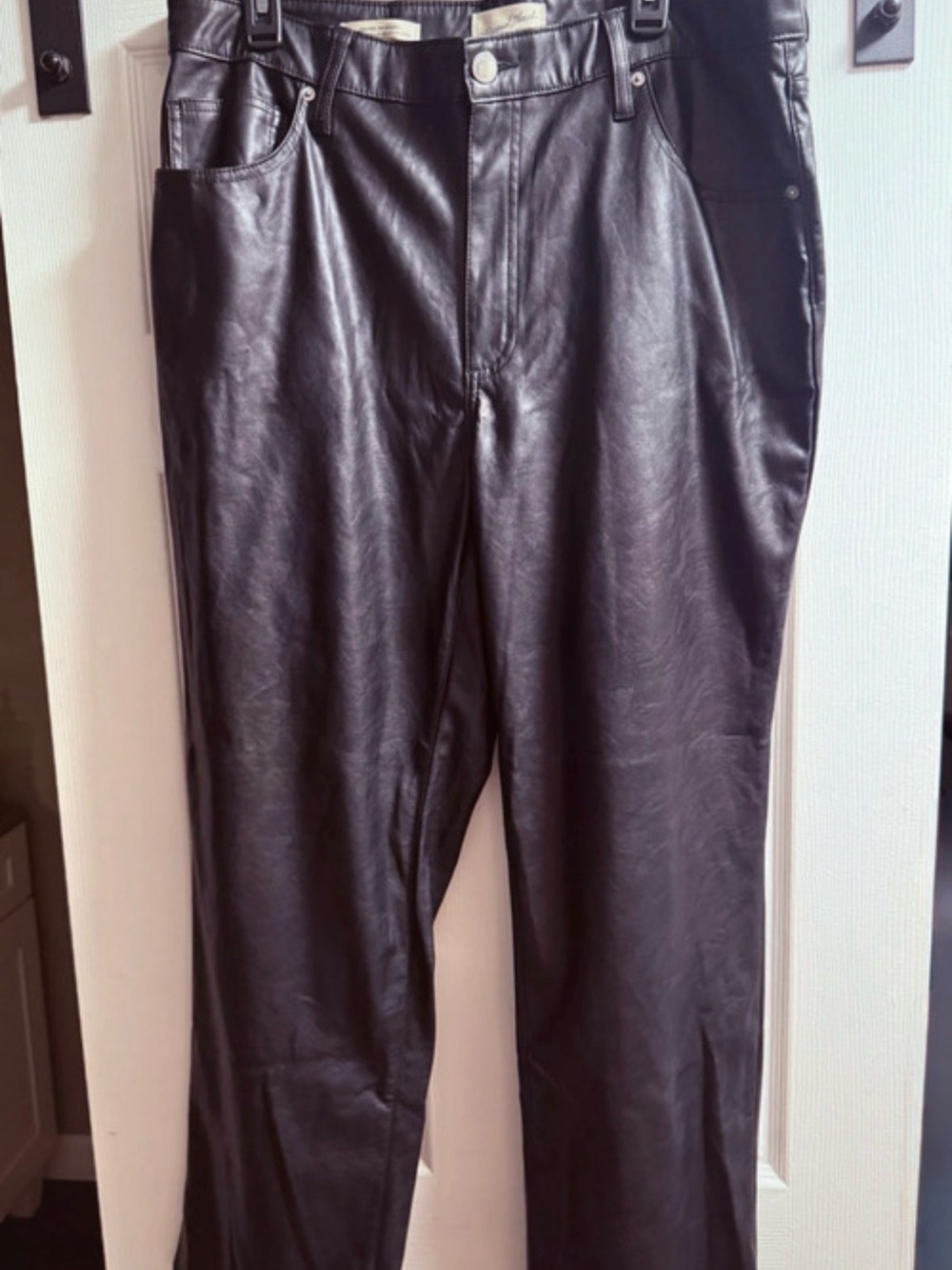 Women’s Black Faux Leather Jeans - Classic Straight Fit - size 17S